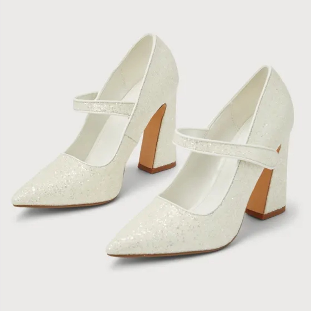 Lulu’s Luiz MOD White Glitter Pointed-Toe Pumps 9 - Picture 2 of 8